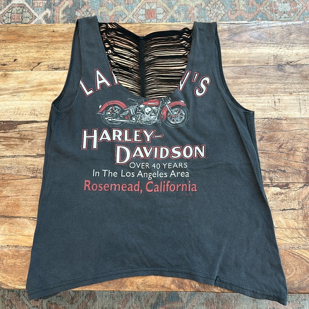 As Is Harley Davidson Vintage Tank Open Back with fringe